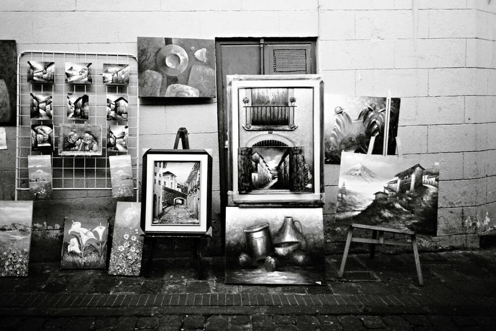 Different art paintings in black and white